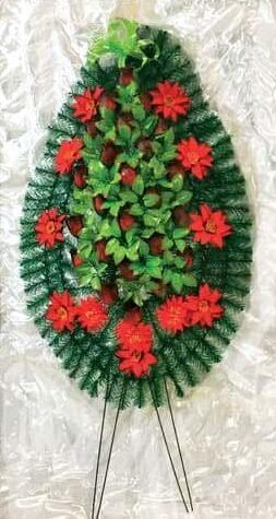 Венок похоронный, искусственные красные цветы